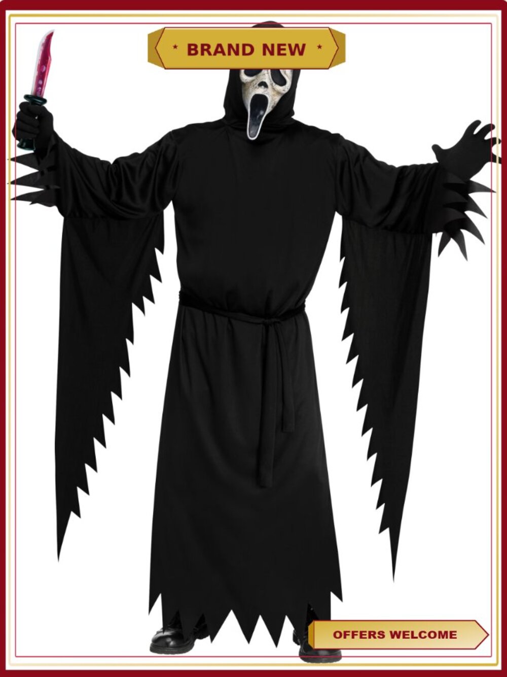 Adult Mens Scream Aged Ghostface 3pc Halloween Costume One Size Mask